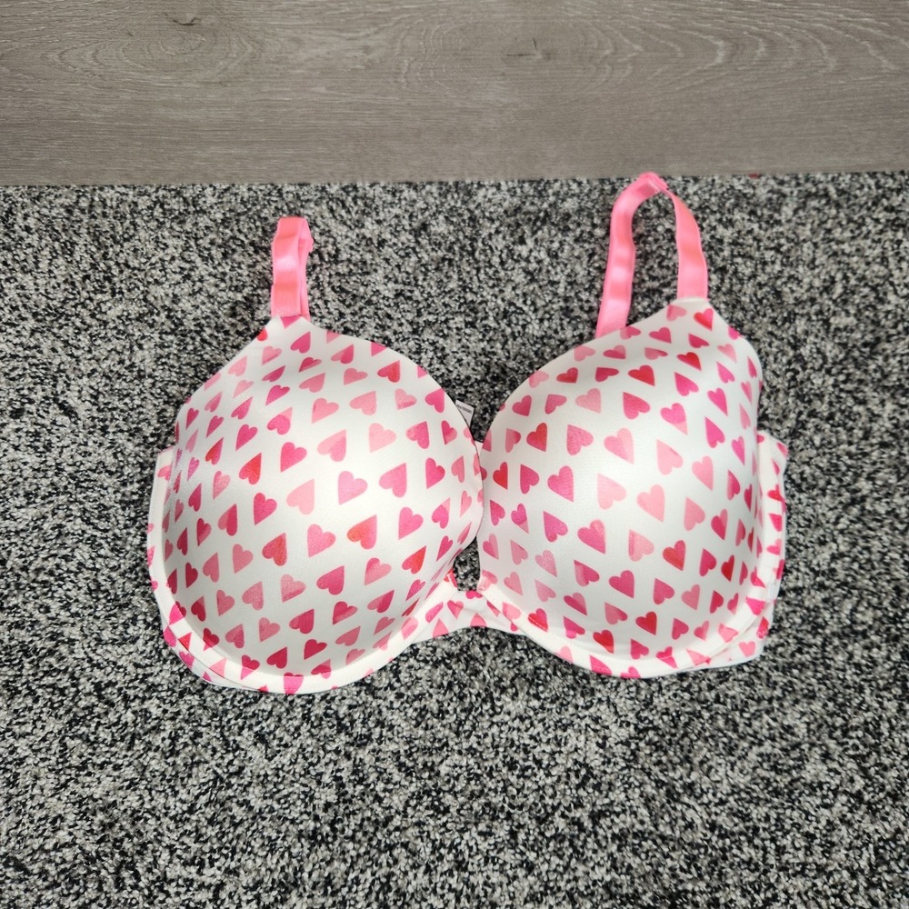 Victoria's Secret Push Up Bra Pink Red Hearts Underwire 38DDD Multiway Valentine